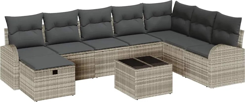 vidaXL Kerti Kanapé Szett párnával 9 pcs Világosszürke Poli rattan