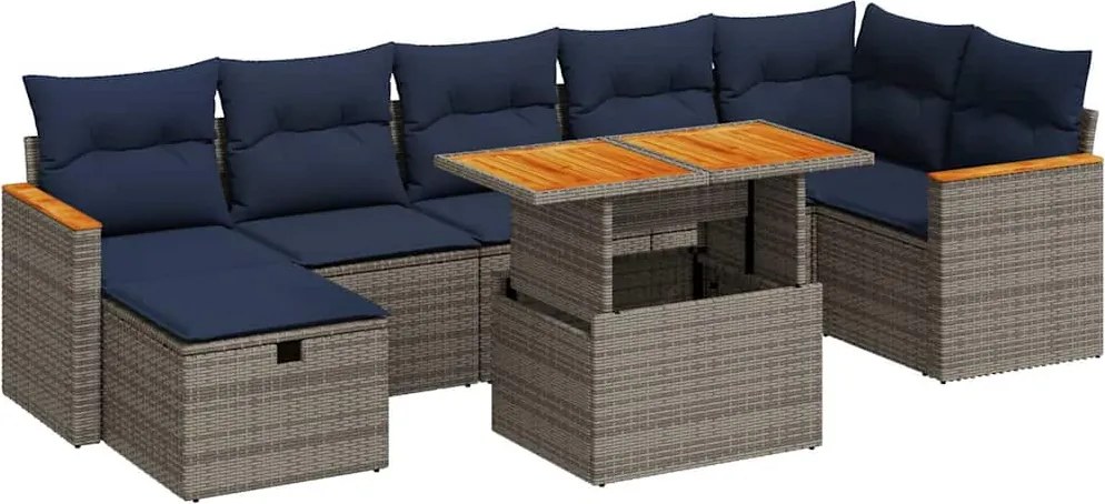vidaXL 8 részes szürke polyrattan akácfa kerti ülőgarnitúra párnákkal
