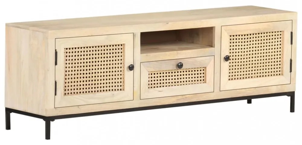 tömör mangófa és természetes nád TV-szekrény 120 x 30 x 40 cm