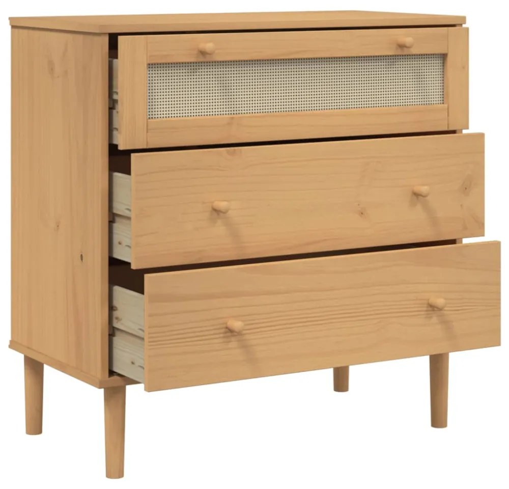 SENJA barna rattan hatású tömör fenyőfa komód 80 x 40 x 80 cm