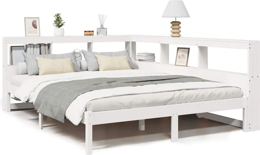 vidaXL fehér tömör fenyőfa könyvespolcos ágy matrac nélkül 140x190 cm