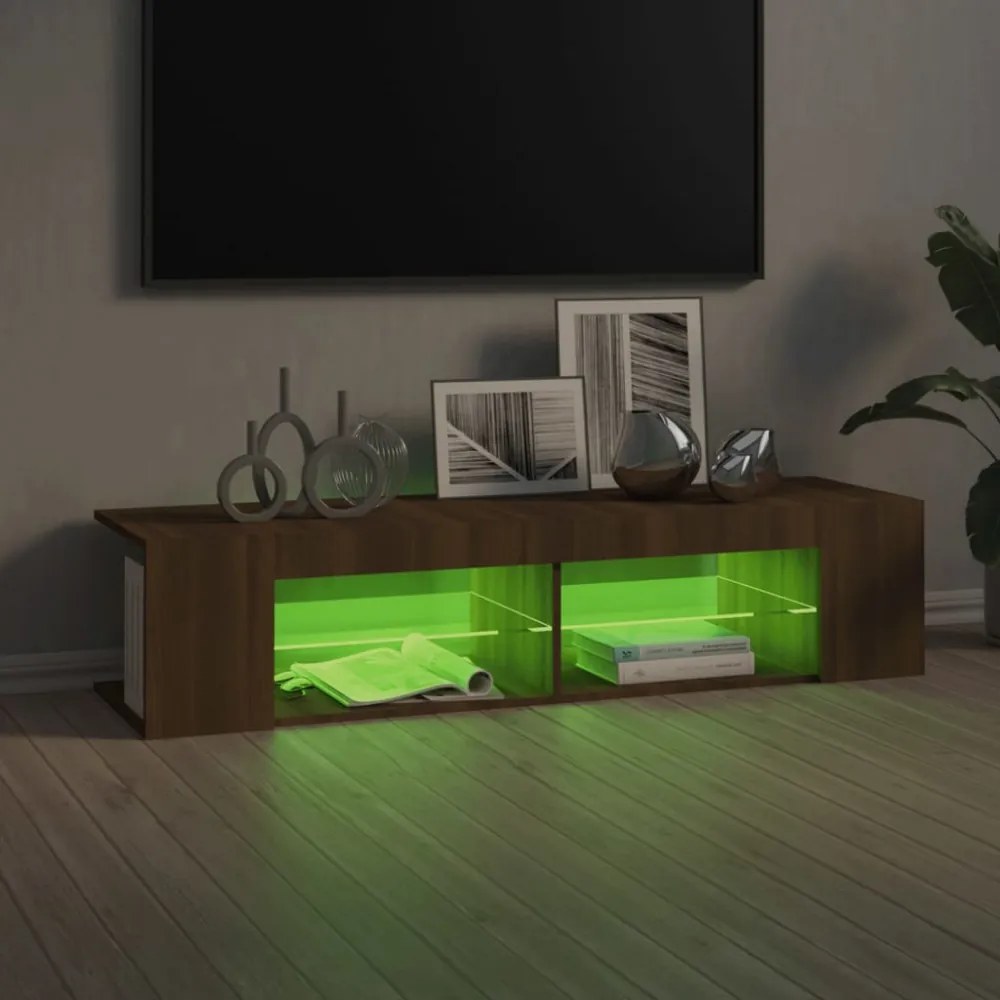 barna tölgyszínű TV-szekrény LED-világítással 135 x 39 x 30 cm