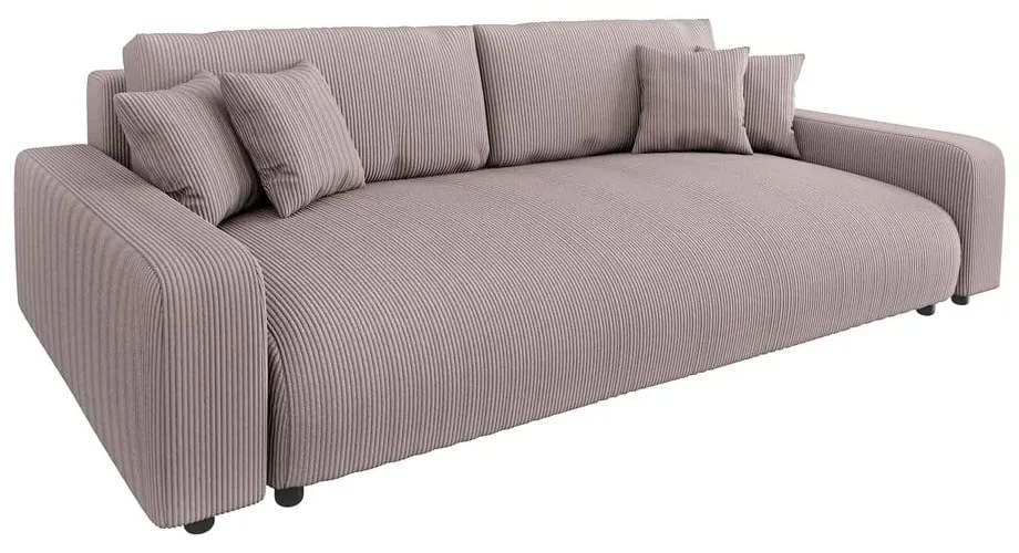Világos rózsaszín kordbársony kinyitható tárolóhelyes kanapé 234 cm Sara – Ropez