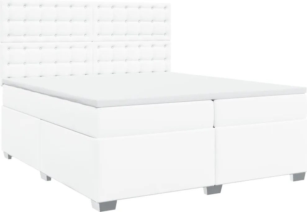 vidaXL fehér műbőr rugós ágy matraccal 200 x 200 cm