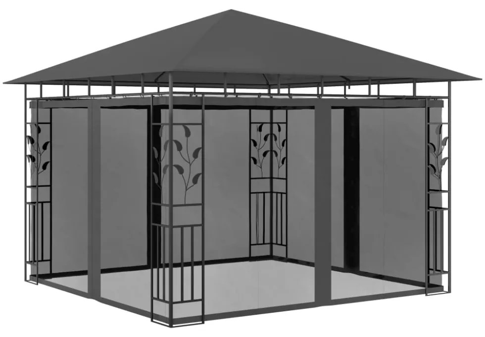 vidaXL antracitszürke pavilon szúnyoghálóval 3 x 3 x 2,73 m 180 g/m²