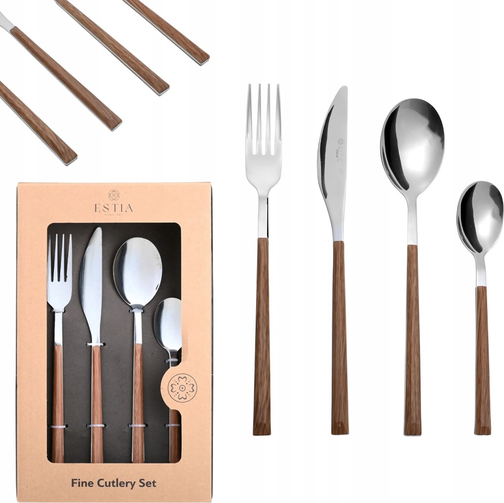 Evőeszköz Készlet 24 db-os ezüst fa rozsdamentes acél tartós Rusztikus