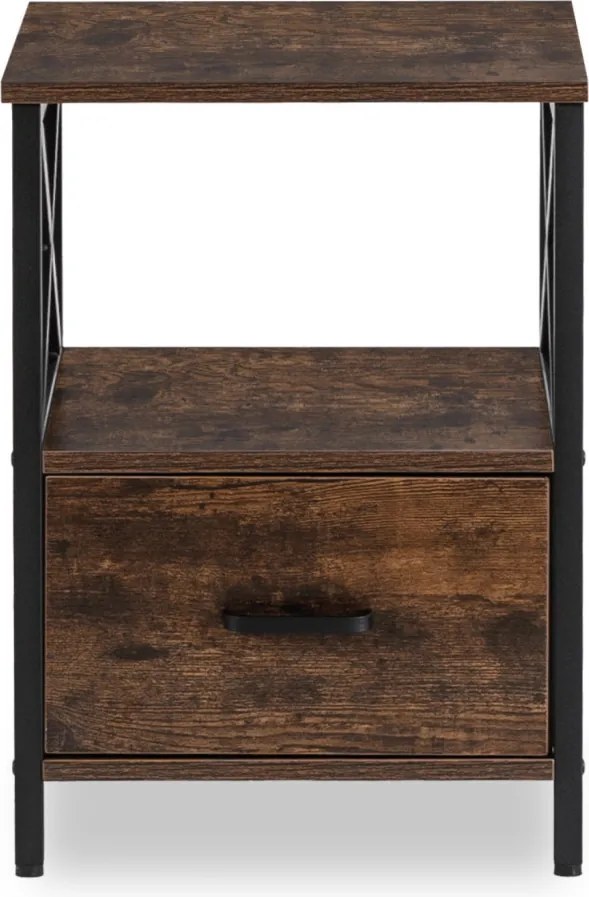 Éjjeliszekrény 40 cm méretben, rusztikus tölgy/fekete színben LOGAN