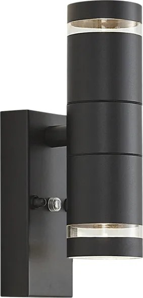 Modern fekete kültéri fali lámpa 2 égős IP44 alkonyatérzékelővel - Dubbla