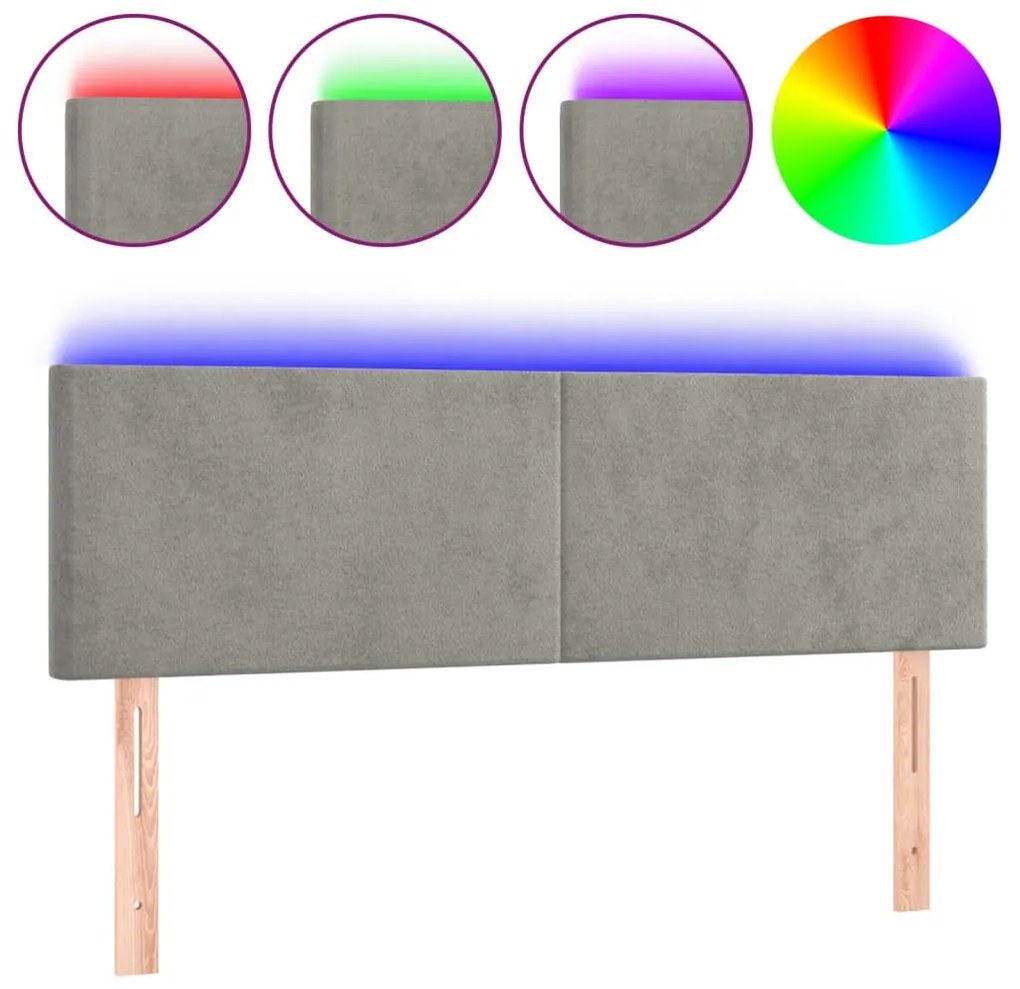 világosszürke bársony LED-es fejtámla 144x5x78/88 cm