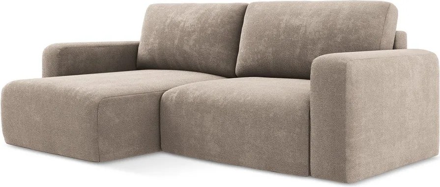 Bézs zsenília kinyitható-tárolóhelyes sarokkanapé (bal oldali-heverő résszel) Kona – Makamii