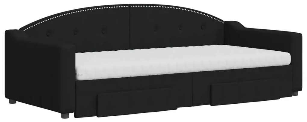 fekete kihúzható szövet heverő fiókokkal 90 x 200 cm