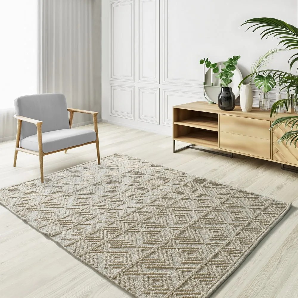 Krémszínű mosható kézi szövésű újrahasznosított pamut szőnyeg 80x120 cm Pamuk – Universal