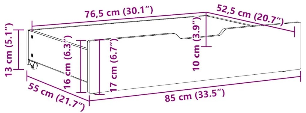 2 db fehér tömör fenyőfa ágy alatti fiók 85 x 55 x 16 cm