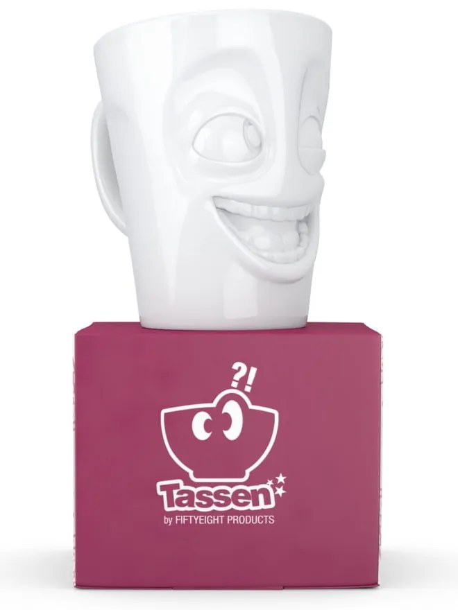 Fehér 'vigyorgó' porceláncsésze füllel, 350 ml - 58products