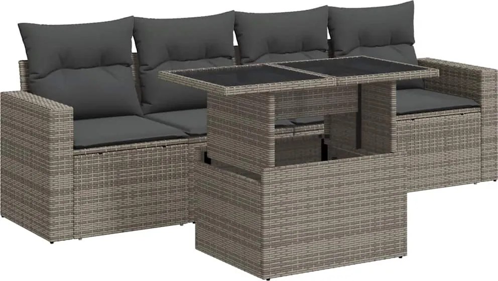 vidaXL 5 részes szürke polyrattan kerti ülőgarnitúra párnákkal