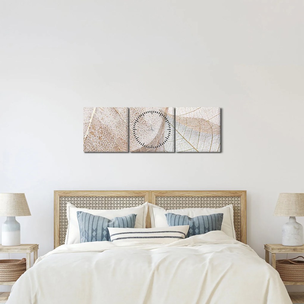 Kép - Bézs levelek (órával) (90x30 cm)