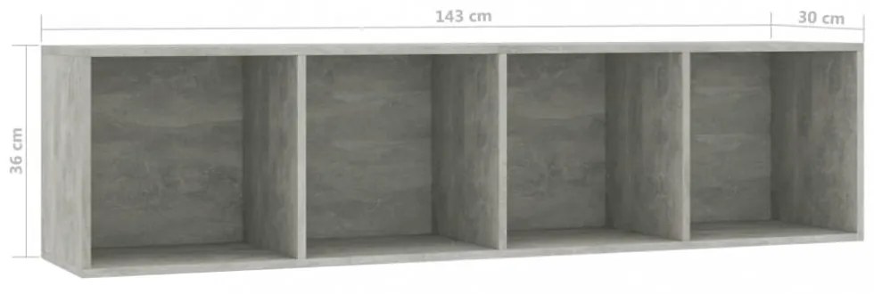 betonszürke könyv-/TV-szekrény 143 x 30 x 36 cm