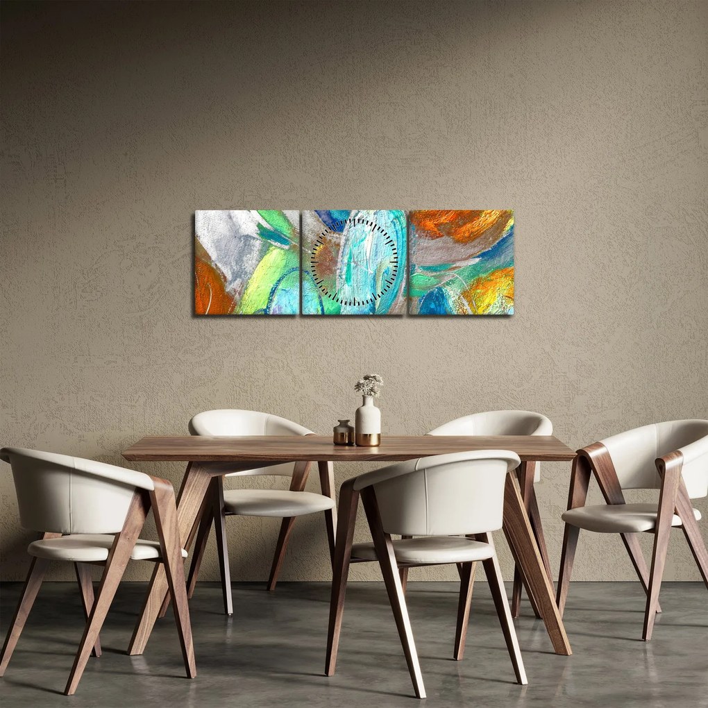 Kép - Színes absztrakció (órával) (90x30 cm)