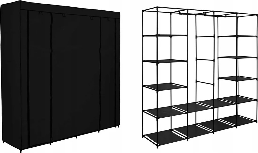 Textilszekrény polcokkal Olena, fekete