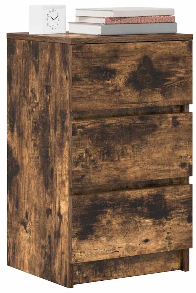 2 db füstölt tölgy éjjeliszekrények 3 fiókkal 39x35x65 cm