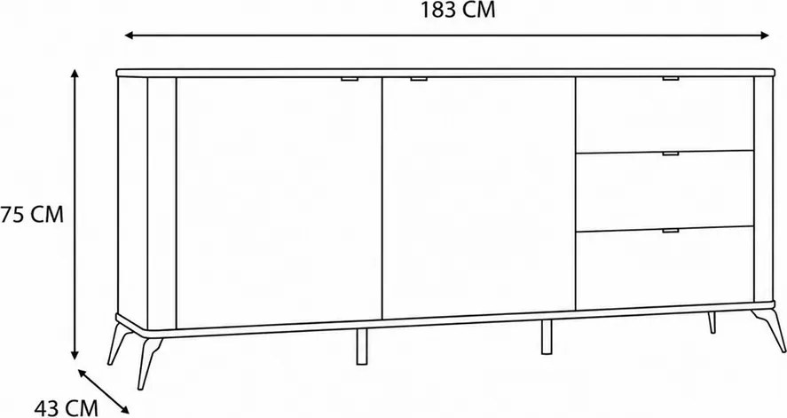 CORDOBA 2D3S komód 183x43x11.5 cm, kasmír- fekete lábakkal