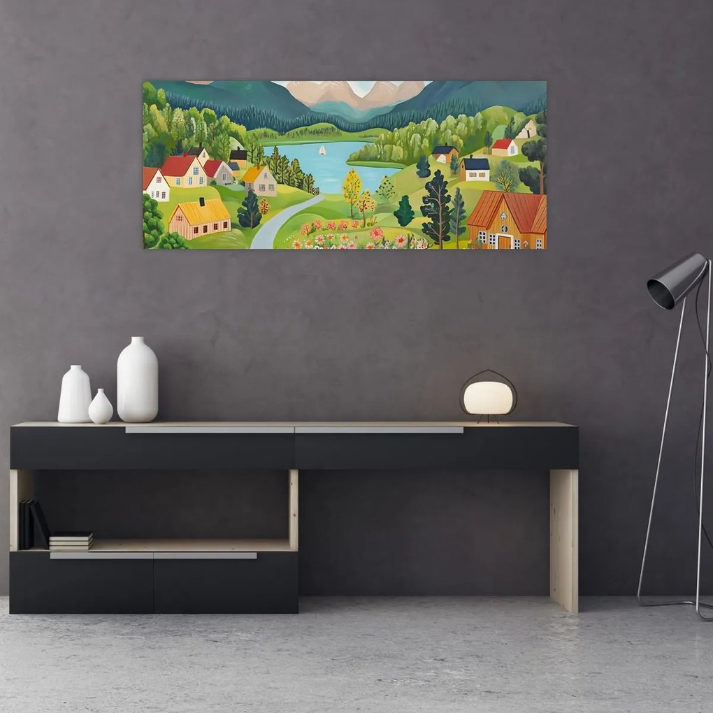 Kép - Falu a hegyekben (120x50 cm)