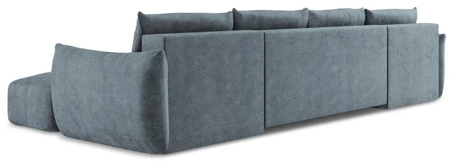 Kék zsenília kinyitható sarokkanapé (U alakú) Leila – Makamii