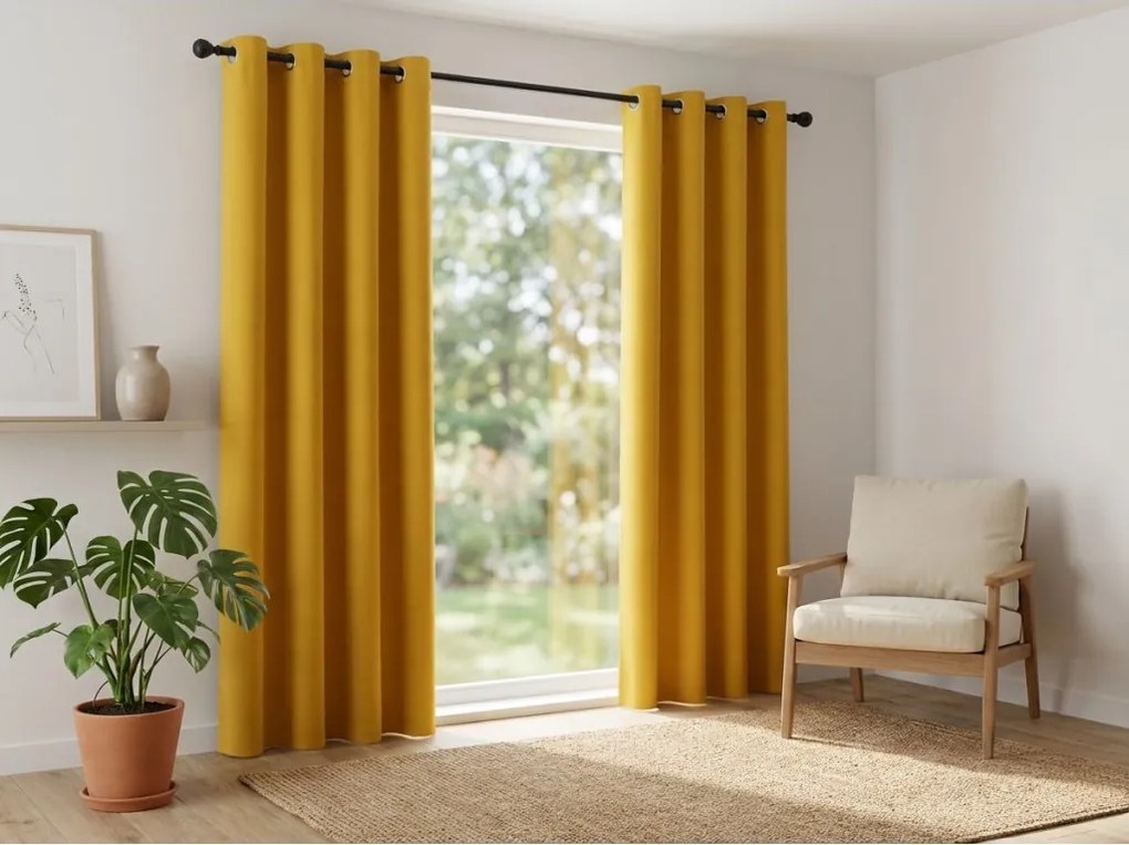 OXFORD sárga függöny 140x250 cm Felfüggesztés: Fém gyűrűk