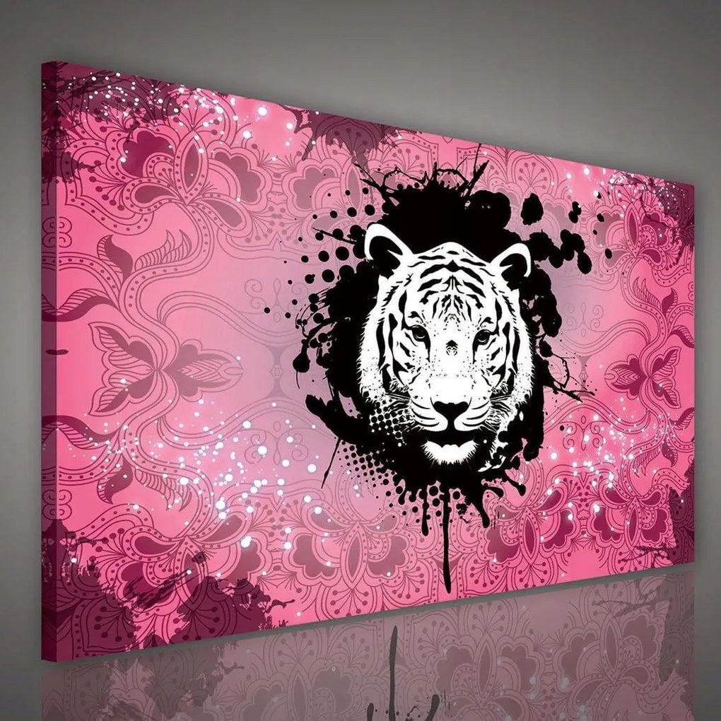 Vászonkép 100x75 Tigris fehér tigris graffiti rózsaszín fekete-fehér vadság erő