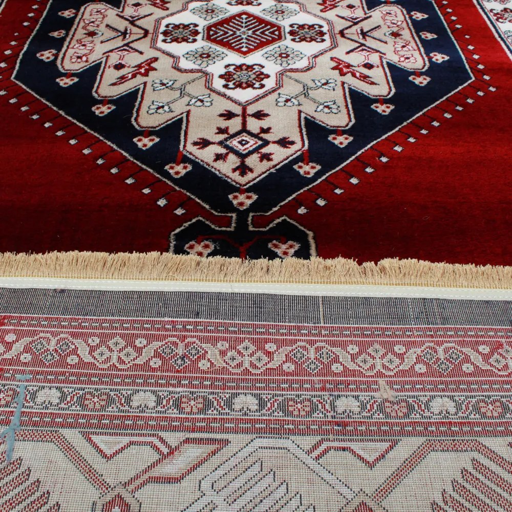 Gépi perzsa szőnyeg bordó Turkmen 140x200 klasszikus nappali szőnyeg