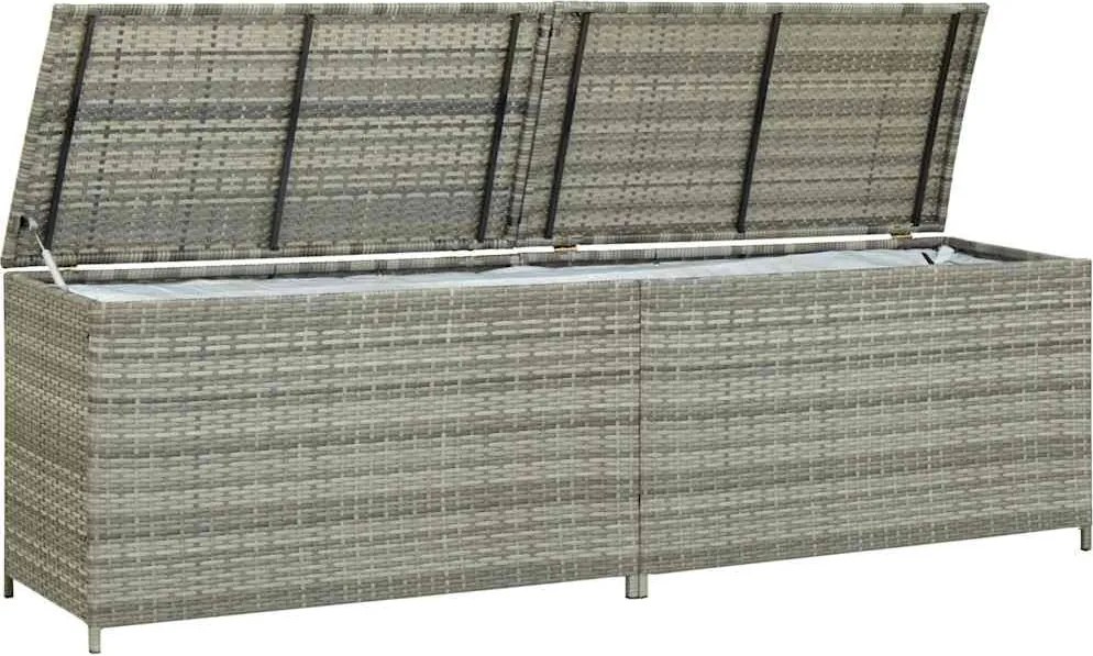 Szürke Polyrattan Kerti Tárolóláda 200 X 50 X 60 Cm