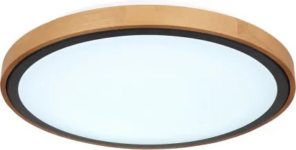 Globo 41764-24 Mennyezeti lámpa, matt fekete fém, barna fa, akril fehér, lépcsős kapcsoló, 3000-4500-6000K kapcsoló a terméken, ø: 437mm, M: 110mm, inkl.LED 24W 230V,1000lm, CCT 3000/4500/6000K