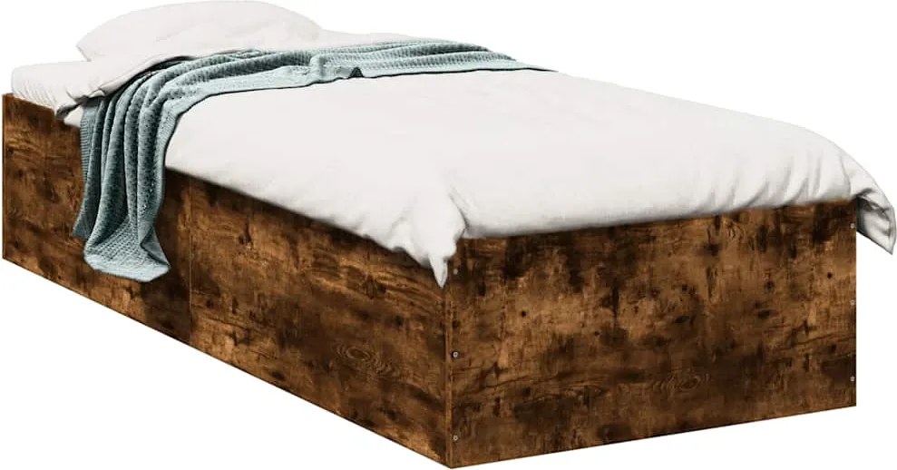 vidaXL füstös tölgyszínű szerelt fa ágykeret 90 x 200 cm