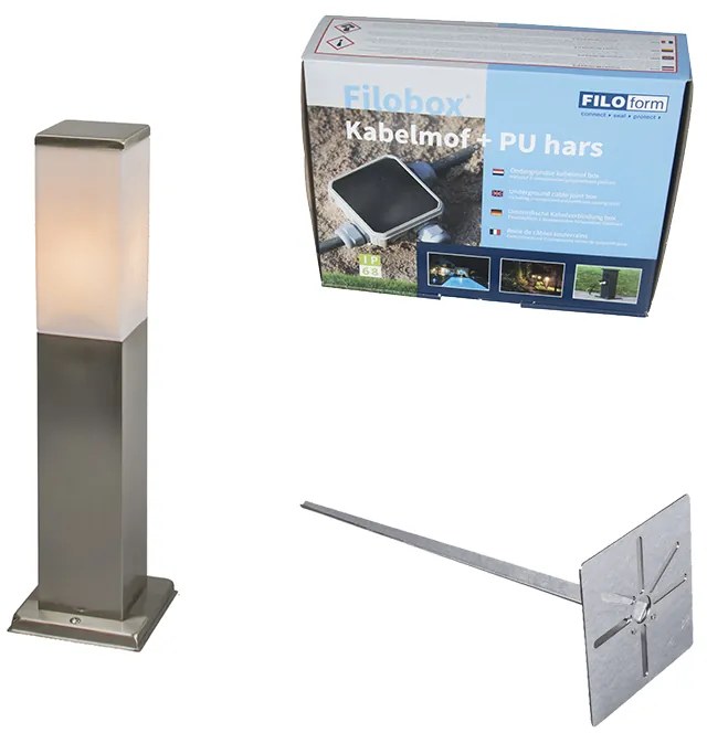 Kültéri lámpa acél 45cm IP44 - Malios talp- és kábelbekötővel