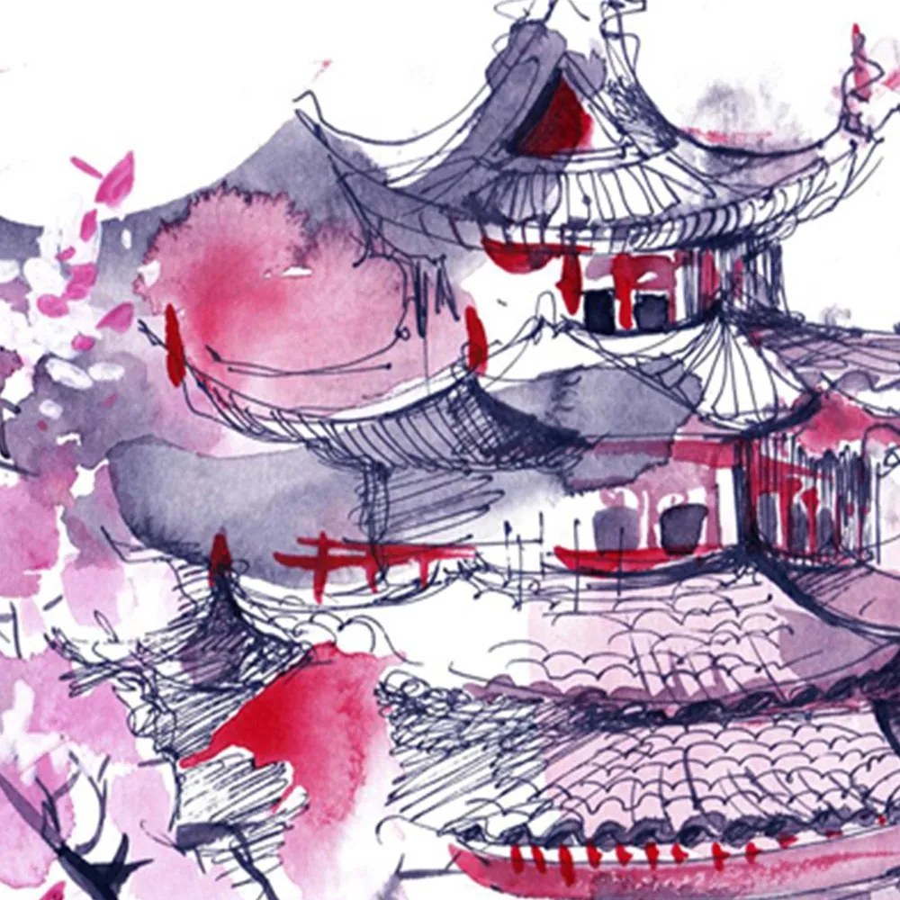 Gario Paraván Japán pagoda és cseresznyevirág Méret: 145 x 170 cm, Kivitelezés: Klasszikus paraván