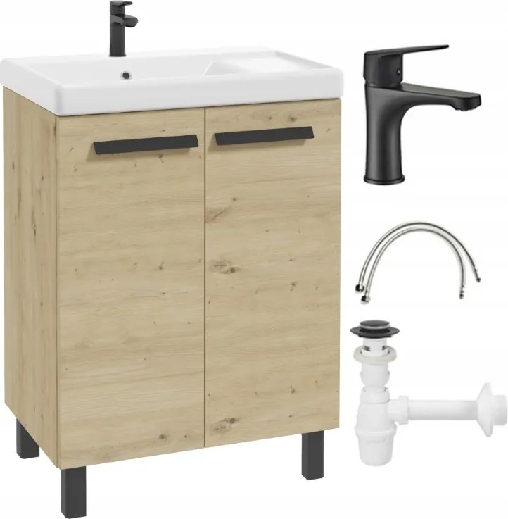 Fürdőszoba szett szekrény mosdóval 80x60 csaptelep szifon dugó click-clack