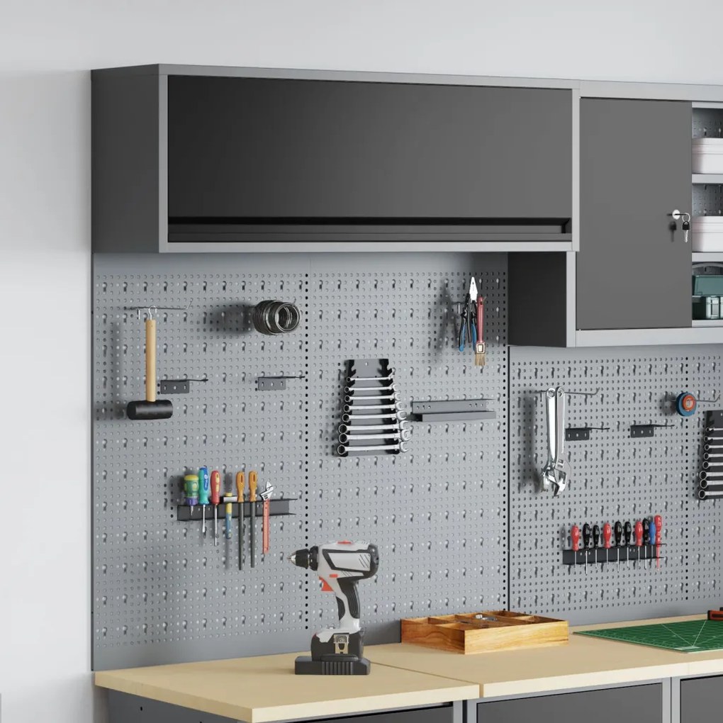 3 db-os Szerszámtároló és Fali Pegboard Szett Fekete Fém