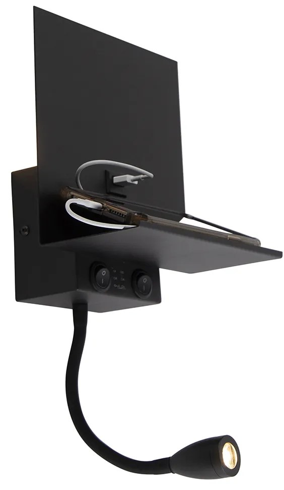 Okos fali lámpa fekete USB-vel és hajlékony karral, Wi-Fi G9-es foglalattal - Flero