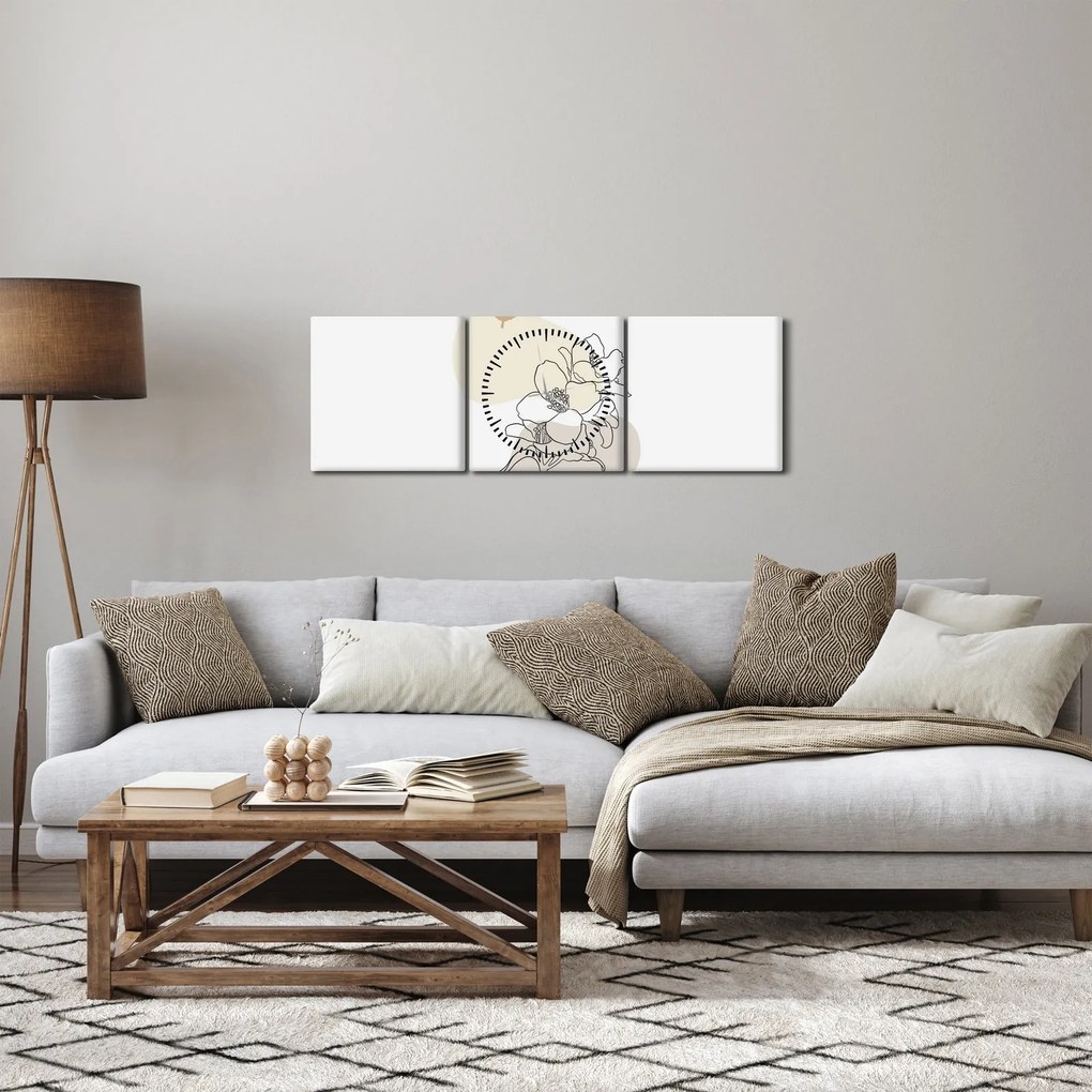 Kép - Bézs virágok pillangóval N⁰3 (órával) (90x30 cm)