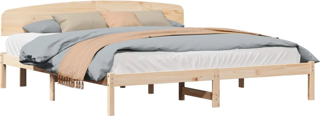 vidaXL Ágykeret fejtámlával Természetes 200 x 200 cm Tömör fenyőfa