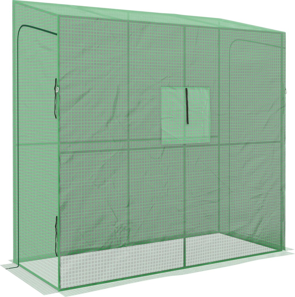 Outsunny Film Üvegház, Üvegház Két Ajtóval, Szélálló Paradicsomház Oldalsó Ablakkal, UV Védelem a Kerthez, PE, Zöld, 200 x 80 x 200 cm | Aosom