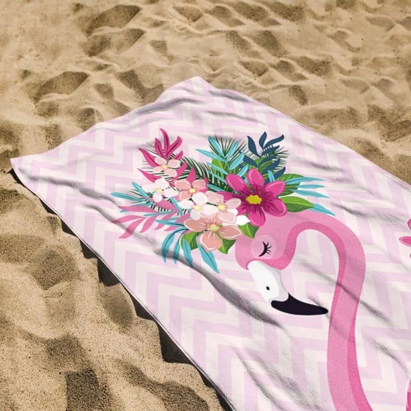 FLAMINGO WITH FLOWERS színes strandtörölköző 70x150 cm