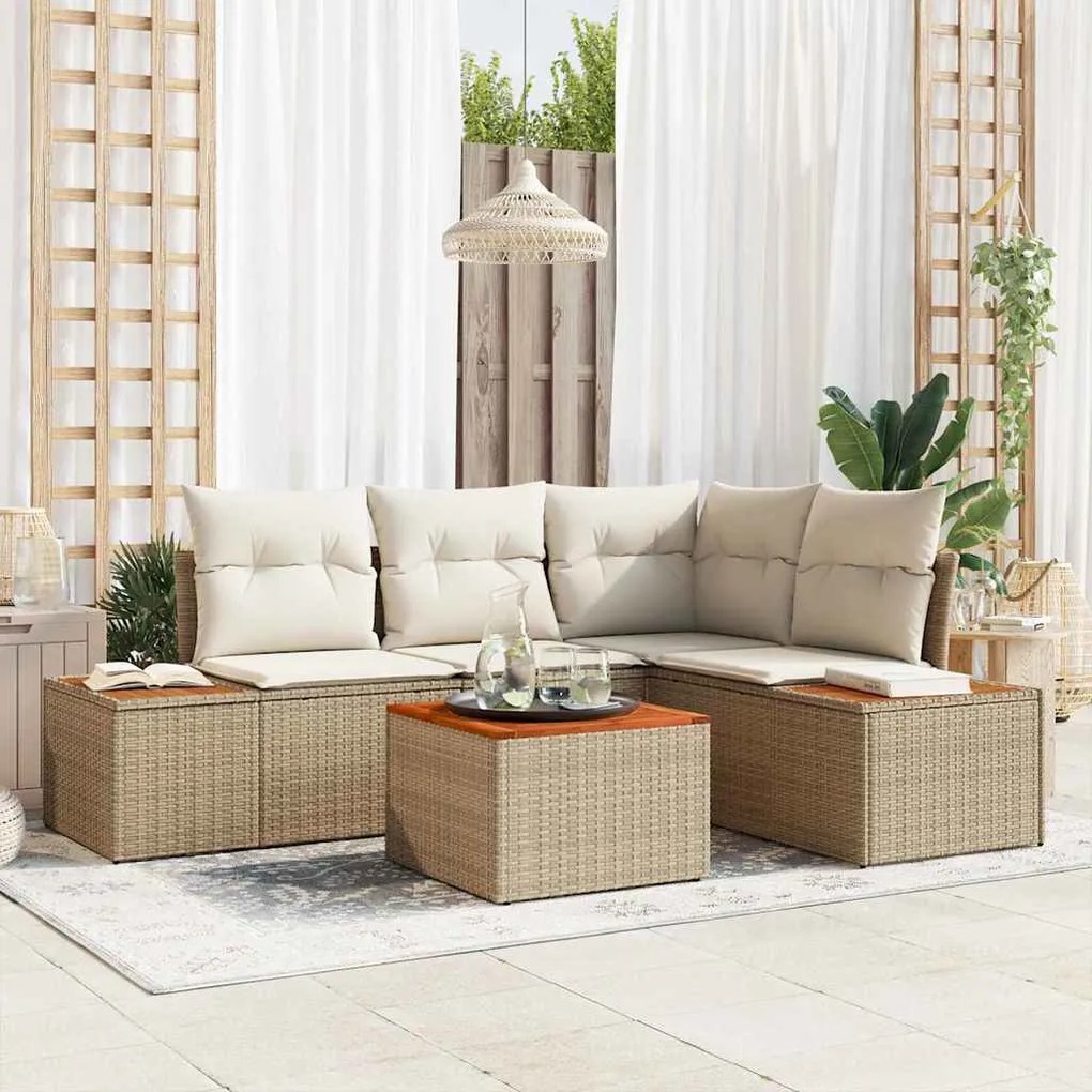vidaXL Kerti Kanapé Szett párnával 4 pcs Beige és krém Polyrattan