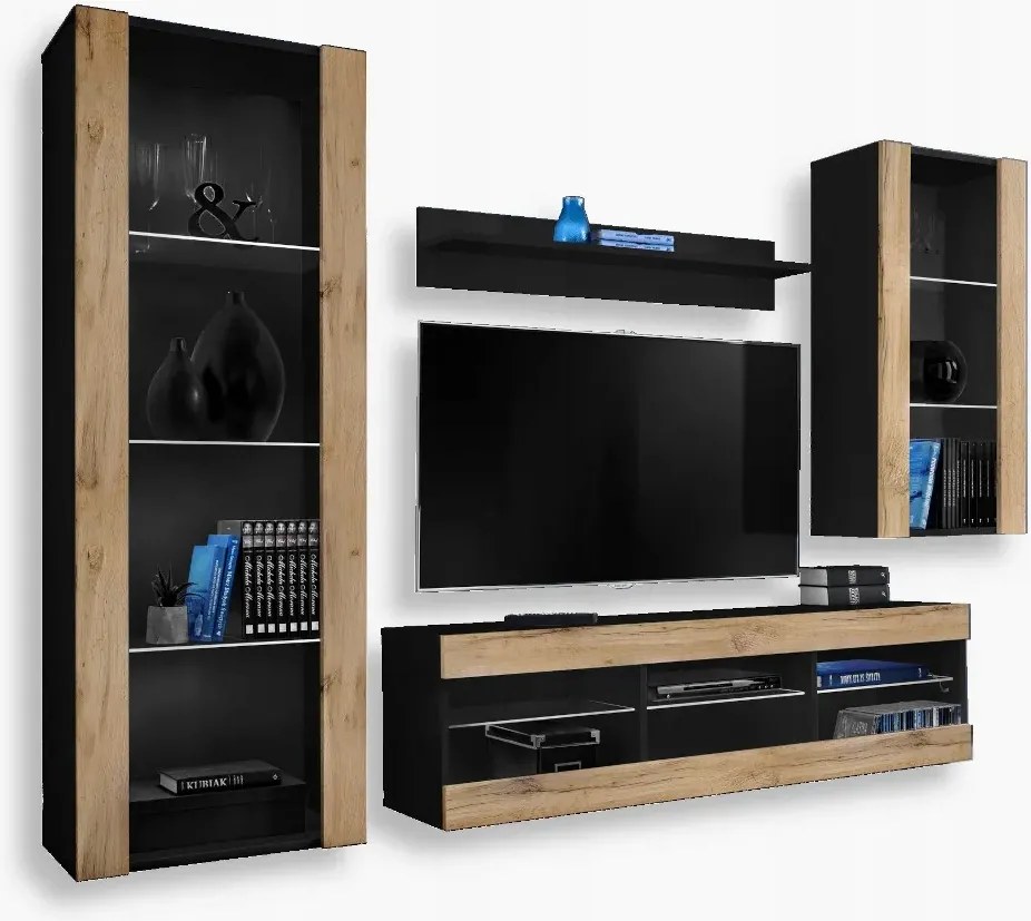 komodee Tivoli Medio Rtv szett nappaliba fekete-tölgy Wotan