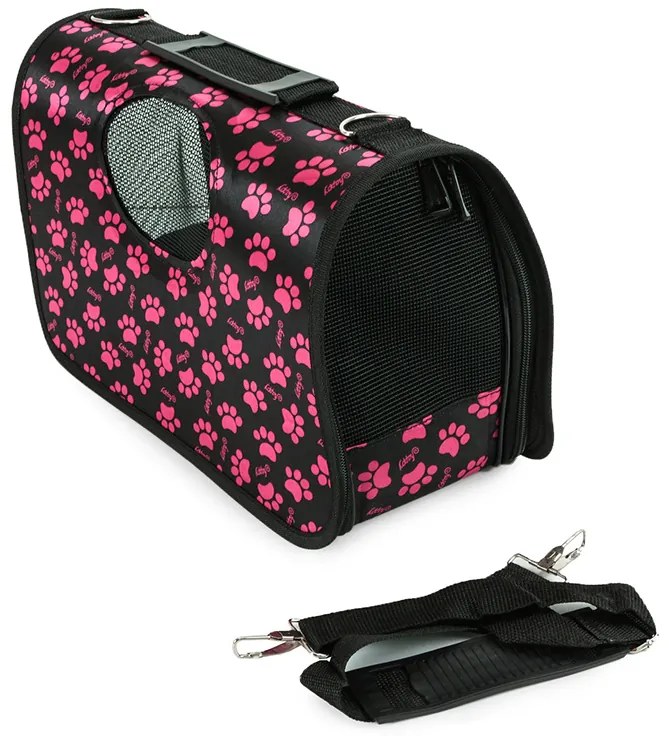 Szállítótáska kutya/macskának FURGO XL, fekete-rózsaszín