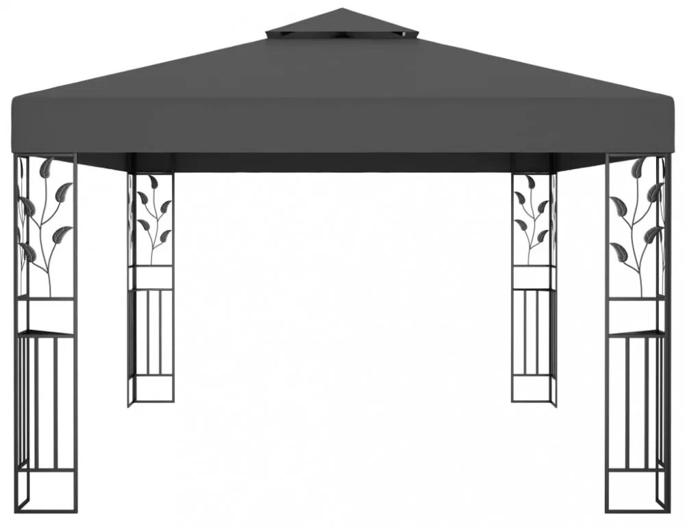 antracitszürke dupla tetős pavilon LED fényfüzérrel 3 x 4 m