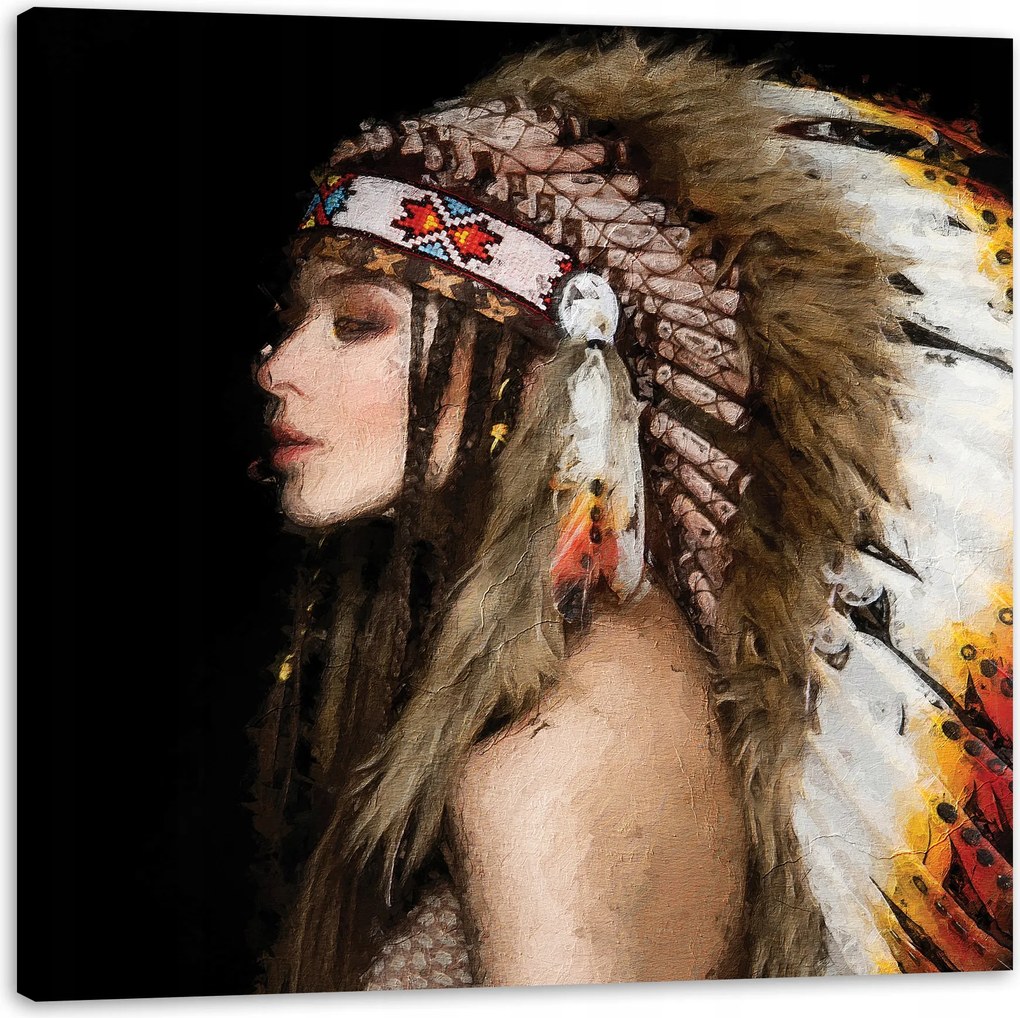 Vászonkép Nő indián Művészet Festmény 90X90 cm
