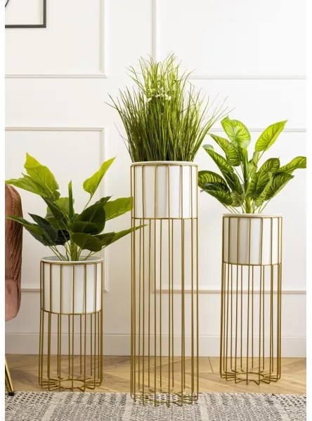 Fém virágcserép LOFT 55x20 cm arany/fehér