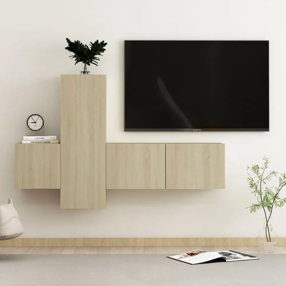 3 részes sonoma tölgy színű szerelt fa TV-szekrényszett