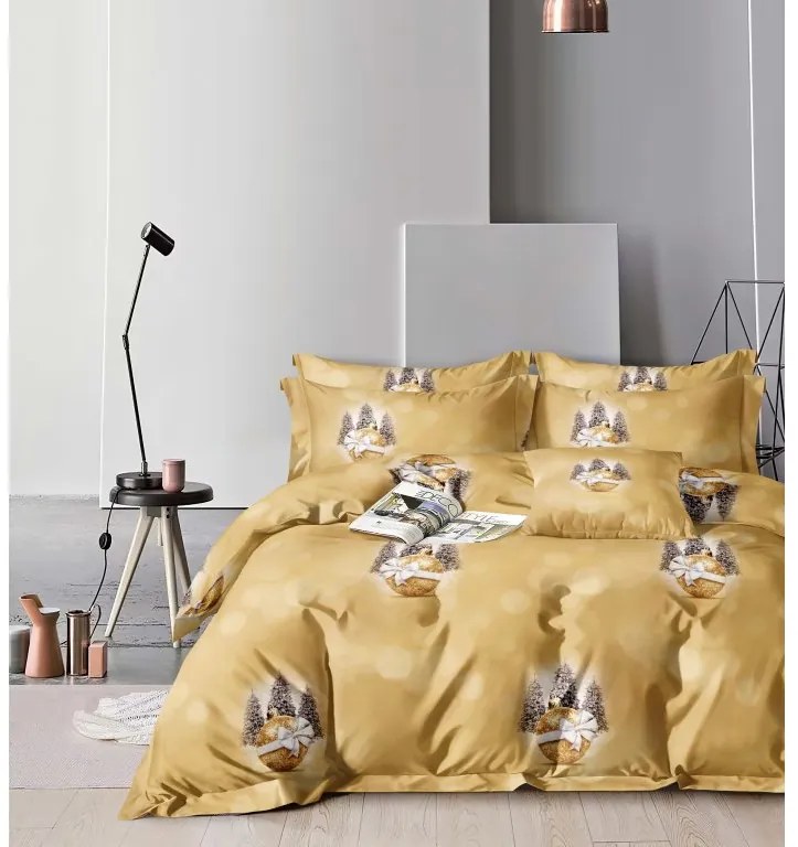 FÁK ÉS DÍSZEK sárga  mikroszálas ágynemű + SOFT fehér mikroplüss lepedő 90x200 cm